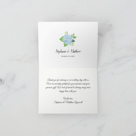 Modern Geometric Blue Hydrangea Wedding Bedankkaart (Binnen)