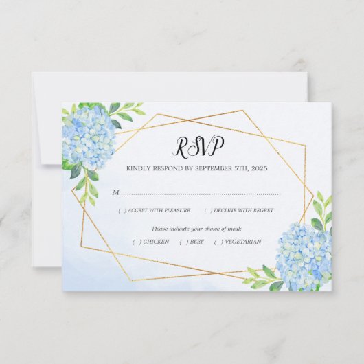 Modern Geometric Blue Hydrangea Wedding Meal RSVP Kaartje (Voorkant)