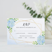 Modern Geometric Blue Hydrangea Wedding Meal RSVP Kaartje (Staand voorkant)