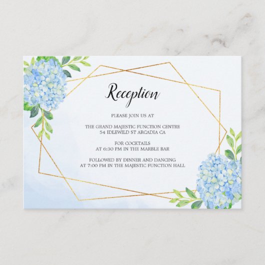 Modern Geometric Blue Hydrangea Wedding Reception Informatiekaartje (Voorkant)
