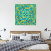 Modern Geometric Blue Oranje Kaleidoscope Pattern Canvas Afdruk (Insitu (Slaapkamer))