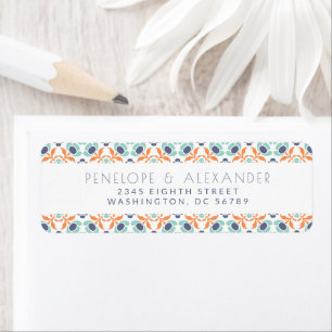 Modern Geometric Blue Oranje Return Address Etiket