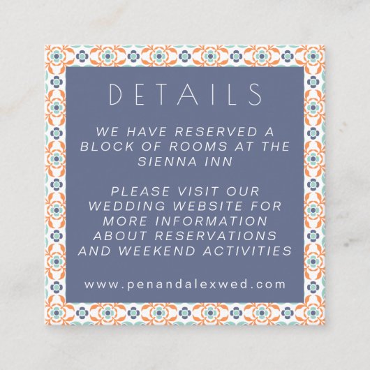 Modern Geometric Botanical Blue Oranje Wedding Informatiekaartje (Voorkant)
