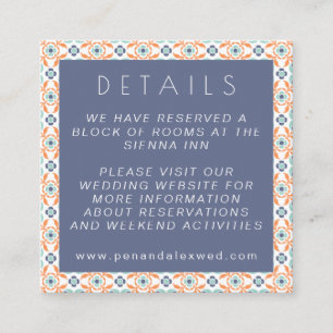 Modern Geometric Botanical Blue Oranje Wedding Informatiekaartje