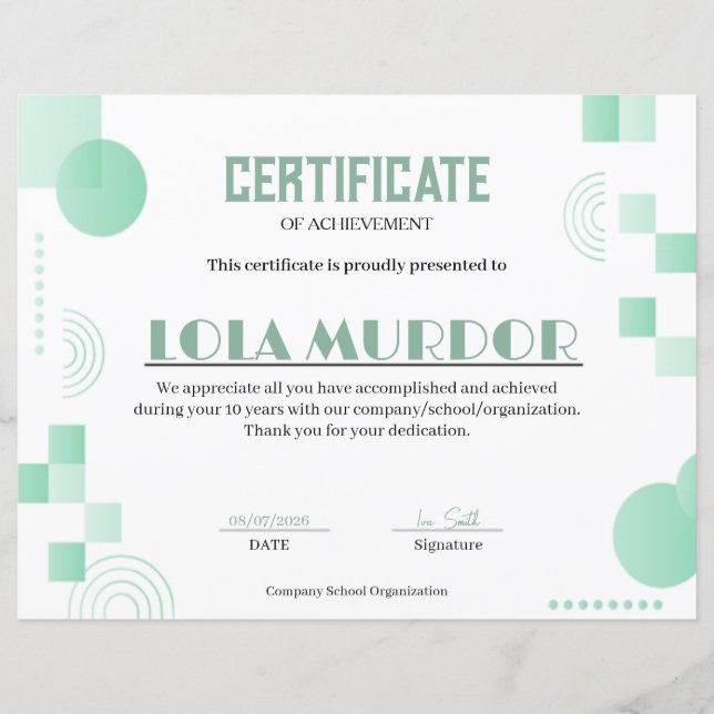 Modern Geometric Certificate of Achievement Minima (Voorkant)