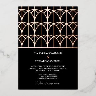 Modern Geometric Deco Black Real Roos Gold Wedding Folie Uitnodiging