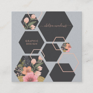 Modern Geometric Floral   Square Honey Comb Vierkante Visitekaartje