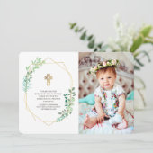 Modern Geometric Foliage Photo Baptisme Hartelijk Bedankkaart (Staand voorkant)