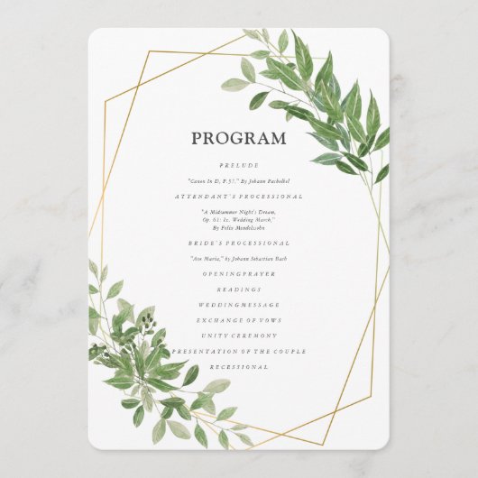 Modern Geometric Foliage Wedding Programma (Voorkant)