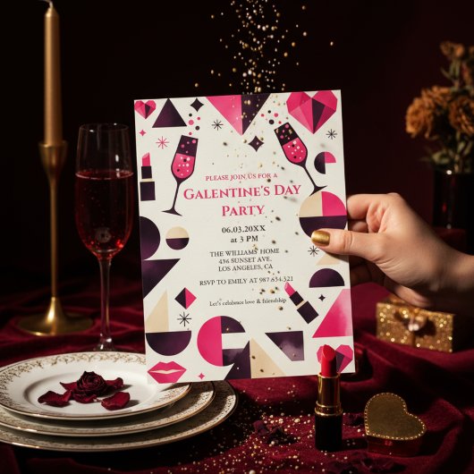 Modern Geometric Galentine's Invitation Kaart