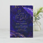 Modern Geometric Geode Blue Paars Roos Gold Agate Save The Date (Staand voorkant)