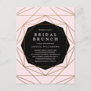 Modern Geometric Gold, Blush & Black Bridal Brunch Uitnodiging Briefkaart
