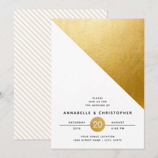 Modern Geometric Gold Foil Wedding Kaart (Voorkant / Achterkant)