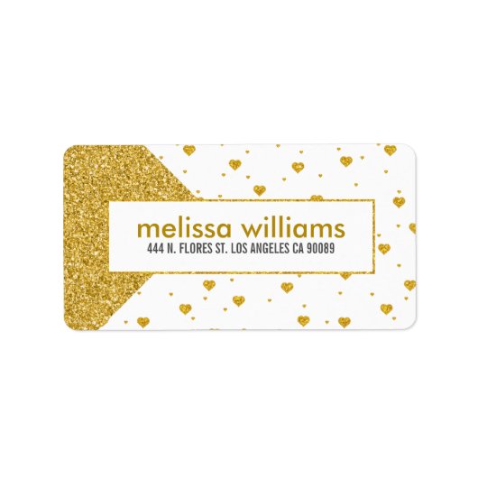 Modern Geometric Gold Glitter & Hearts Pattern Etiket (Voorkant)