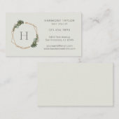 Modern Geometric Gold Lijst Greenery Monogram Visitekaartje (Voorkant / Achterkant)