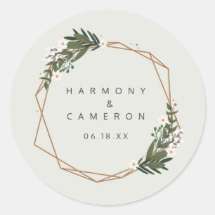 Modern Geometric Gold Lijst Greenery Wedding Favor Ronde Sticker