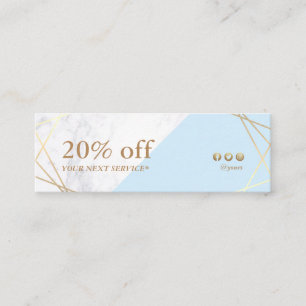 Modern Geometric Gold Marble Pastel Blue Coupon Mini Visitekaartje