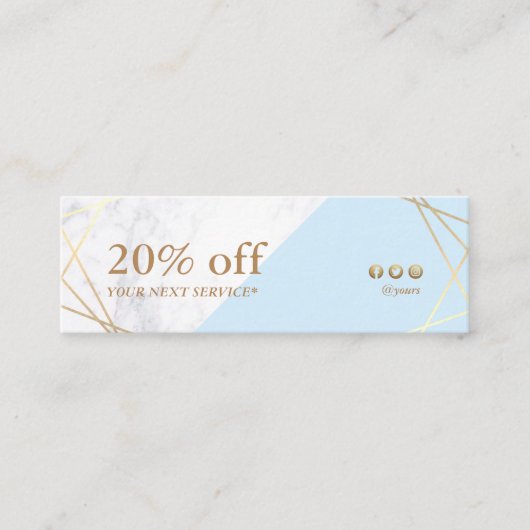 Modern Geometric Gold Marble Pastel Blue Coupon Mini Visitekaartje (Voorkant)