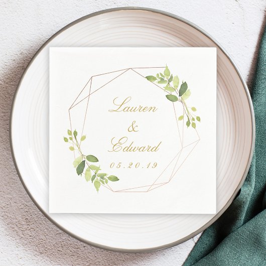 Modern Geometric Greenery Personalized Wedding Servet