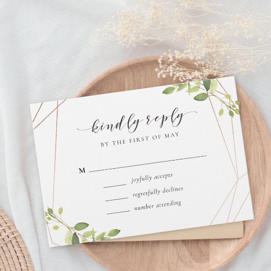 Modern Geometric Greenery Wedding RSVP