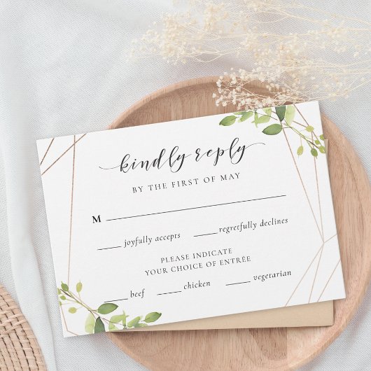 Modern Geometric Greenery Wedding RSVP Meal Choice