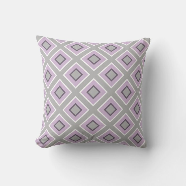 Modern Geometric Grey Lavender Paars Pattern Kussen (Voorkant)