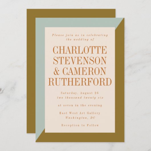 Modern Geometric Light Blue and Olive Wedding Kaart (Voorkant / Achterkant)