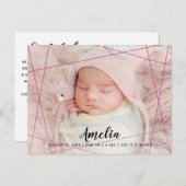 Modern Geometric Lines Foto Brith Aankondigingskaart (Voorkant / Achterkant)