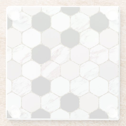 Modern Geometric Marble Hexagon Pattern Glazen Onderzetter (Achterkant)