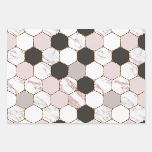 Modern Geometric Marble Hexagon Pattern Inpakpapier Vel (Voorkant 3)