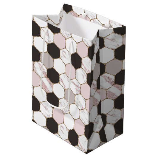 Modern Geometric Marble Hexagon Pattern Medium Cadeauzakje (Voorkant Gekanteld)