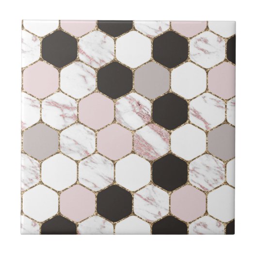 Modern Geometric Marble Hexagon Pattern Tegeltje (Voorkant)