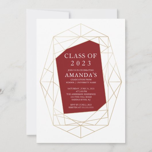 Modern Geometric Maroon Afstuderen Invitation Kaart (Voorkant)