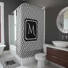 Modern Geometric Monogram Black White Douchegordijn