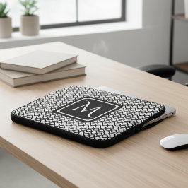 Modern Geometric Monogram Black White Laptop Sleeve