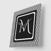 Modern Geometric Monogram Black White Vierkante Klok (Hoek)