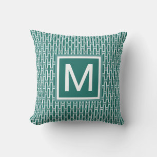 Modern Geometric Pattern Monogrammed Green Buitenkussen