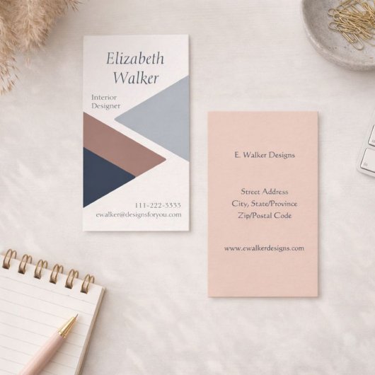 Modern Geometric Personalized Blue en Brown Visitekaartje