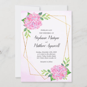 Modern Geometric Pink Hydrangea Wedding Kaart