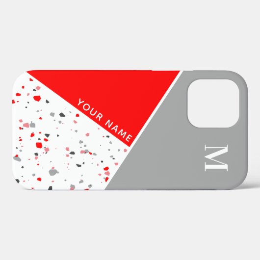Modern Geometric Red Gray Terrazzo Monogram Case-Mate iPhone Case (Achterkant (horizontaal))