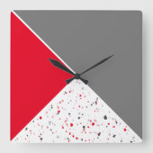 Modern Geometric Red Gray Terrazzo Pattern Vierkante Klok (Voorkant)