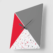 Modern Geometric Red Gray Terrazzo Pattern Vierkante Klok (Hoek)
