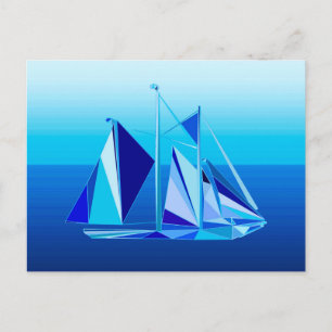 Modern Geometric Sailboat / Yacht, Cobalt Blue Briefkaart