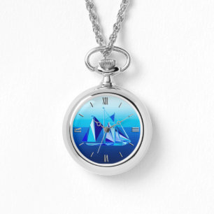 Modern Geometric Sailboat / Yacht, Cobalt Blue Horloge