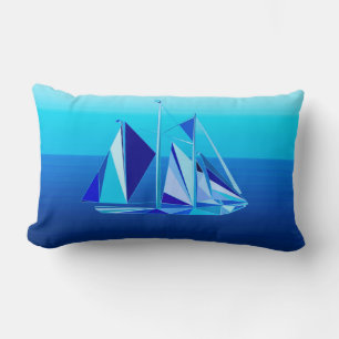Modern Geometric Sailboat / Yacht, Cobalt Blue Lum Kussen