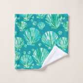 Modern Geometric Seashells, Aqua en Turquoise Bad Handdoek (Wasdoekje)
