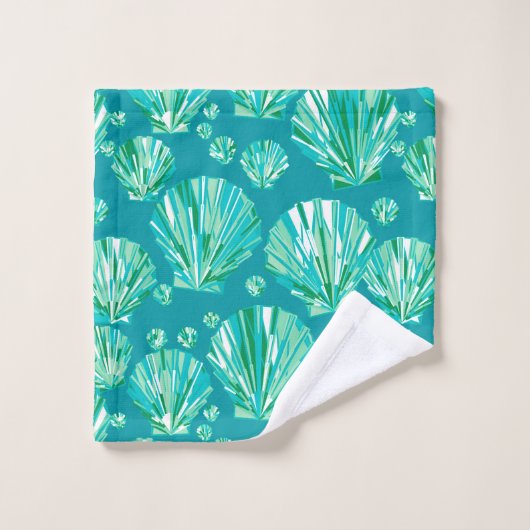Modern Geometric Seashells, Aqua en Turquoise Bad Handdoek (Wasdoekje)