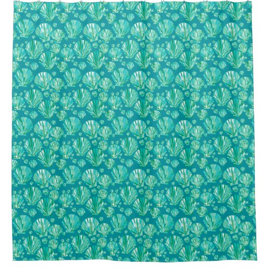 Modern Geometric Seashells, Aqua en Turquoise Douchegordijn (Voorkant)