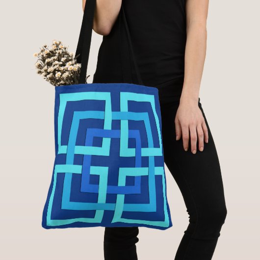 Modern Geometric Squares, Cobalt and Sky Blue Tote Bag (Dichtbij)