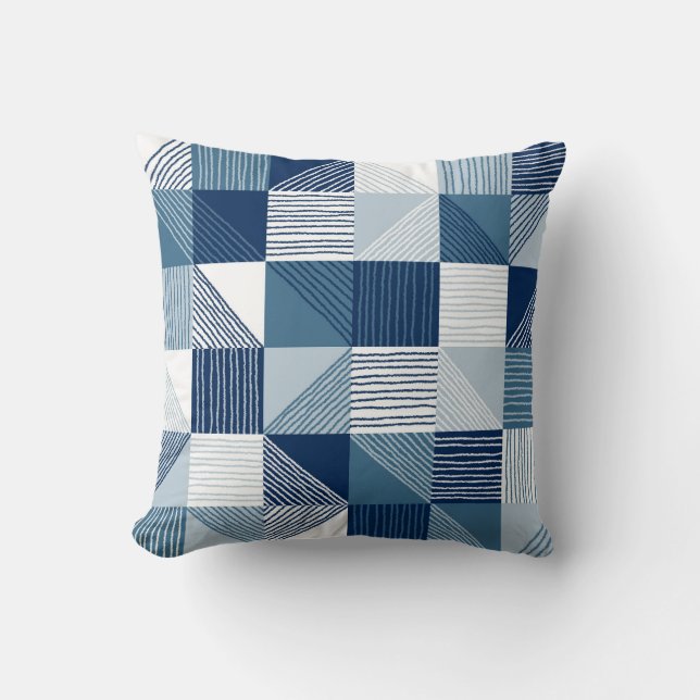 Modern Geometric Squares & Lines, Navy Blue Kussen (Voorkant)